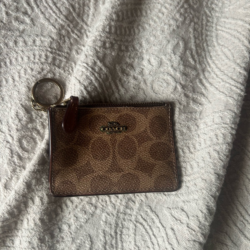 Coach Tan Signature Keychain Pouch